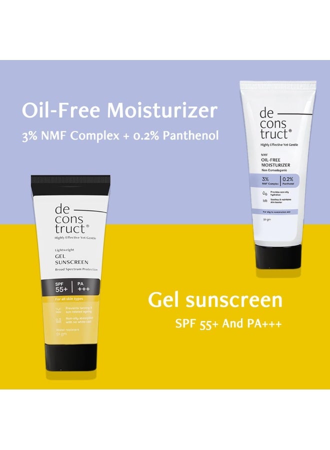 Deconstruct Hydration & Defense Combo: Oil-Free Moisturizer 50g & No White Cast SPF 55+50g | Get Glowing Skin with Sun Protection | Moisturizer For Oily Skin | No White Cast & Lightweight | Pack of 2 - Image 2